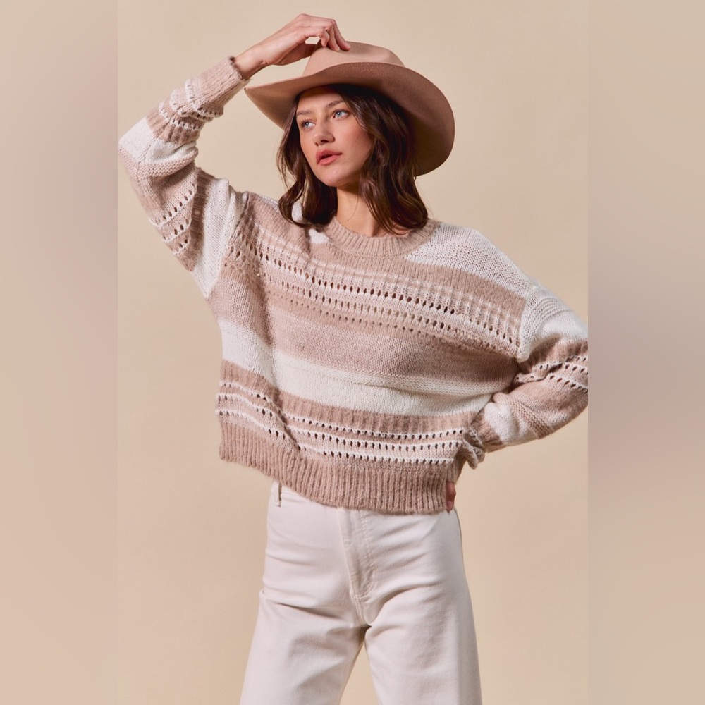 SO ME Variegated Stripe Textured Loose Fit Sweater - Picture 12 of 14